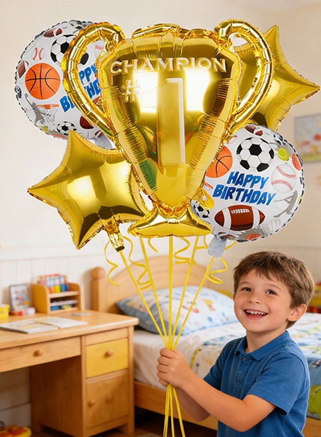 Happy D Soccer Party Decoration Trophy Balloons, 18-Inch Foil Soccer Ball Balloon, 4D Round Soccer Balloon, Soccer-Themed Birthday Party Supplies, World Cup Decorations (Set of 5) - Image 4